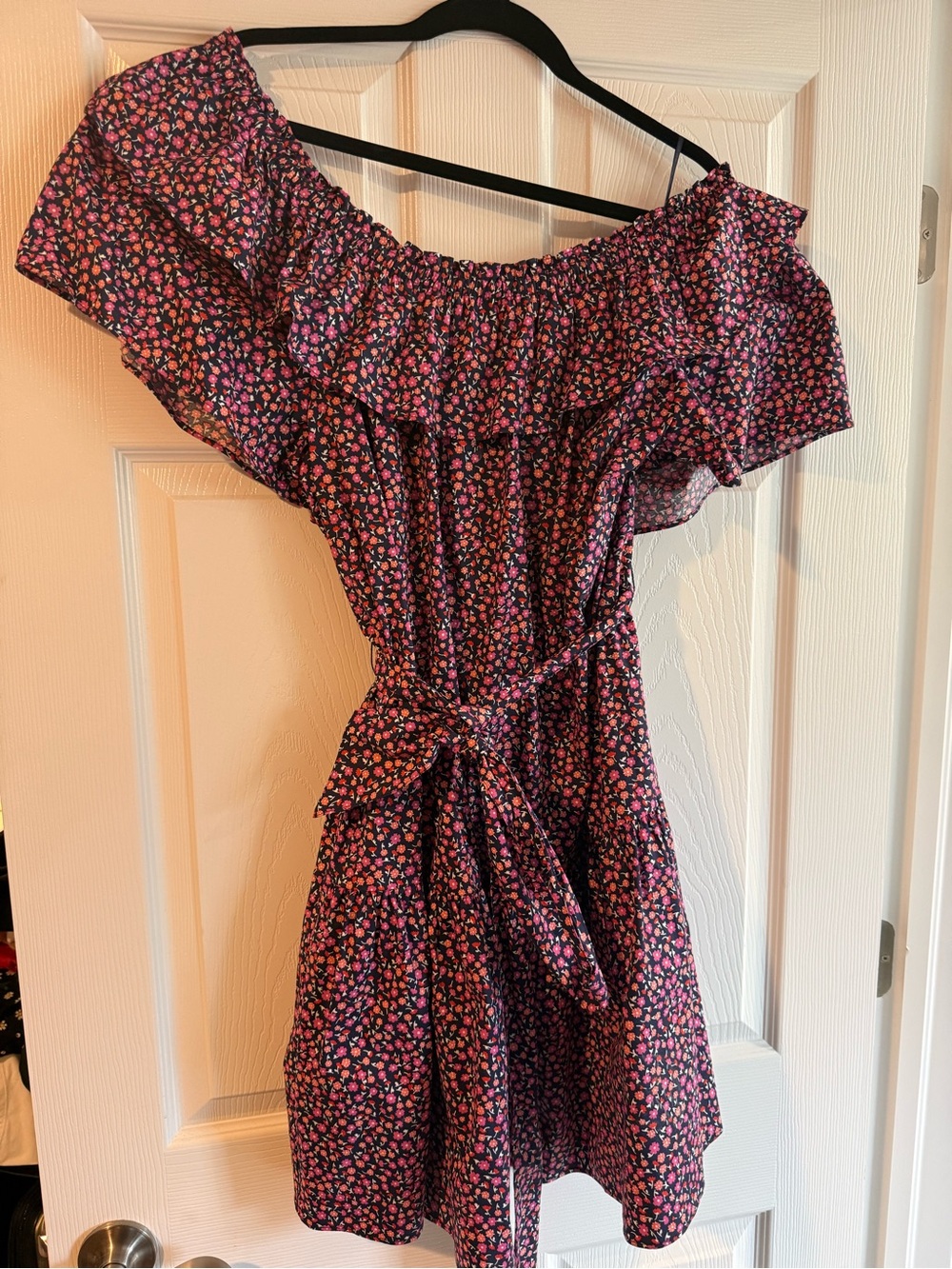 Draper James Purple Floral Off-Shoulder Ruffle Dress